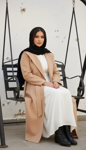 Long Wool Coat with Large Hood
