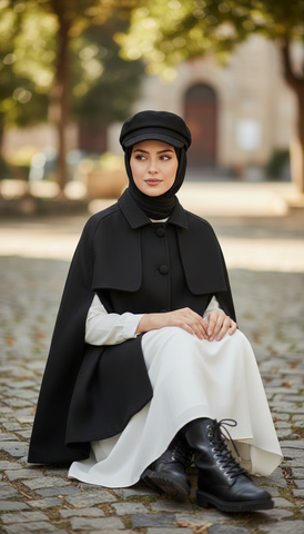 Short Wool Cape Mantle..Short Manteau