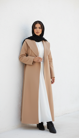 Long Wool Coat with Large Hood