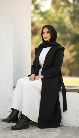Long Wool Coat with Large Hood
