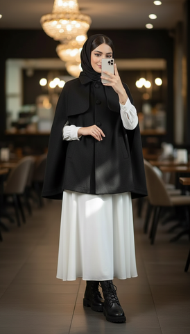 Short Wool Cape Mantle..Short Manteau
