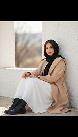 Long Wool Coat with Large Hood