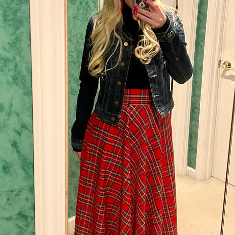 Red tartan long skirt Red plaid maxi skirt with pockets Red long skirt woman