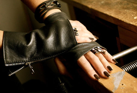 Fingerless Genuine Leather Gloves with Soft Velvet Lining