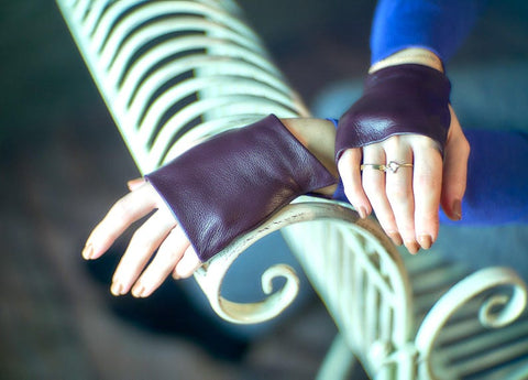 Mini Fingerless Leather Gloves with Soft Velvet Lining