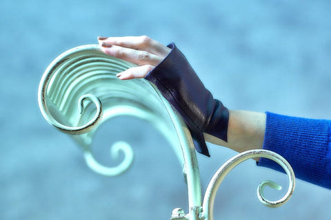 Mini Fingerless Leather Gloves with Soft Velvet Lining