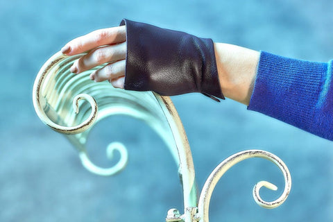Mini Fingerless Leather Gloves with Soft Velvet Lining