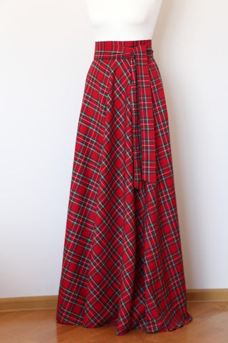 Red tartan maxi skirt Red plaid maxi skirt Red maxi skirt with pockets Red long skirt Red long plaid skirt Long woman skirt Maxi Skirt