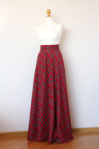 Red tartan maxi skirt Red plaid maxi skirt Red maxi skirt with pockets Red long skirt Red long plaid skirt Long woman skirt Maxi Skirt