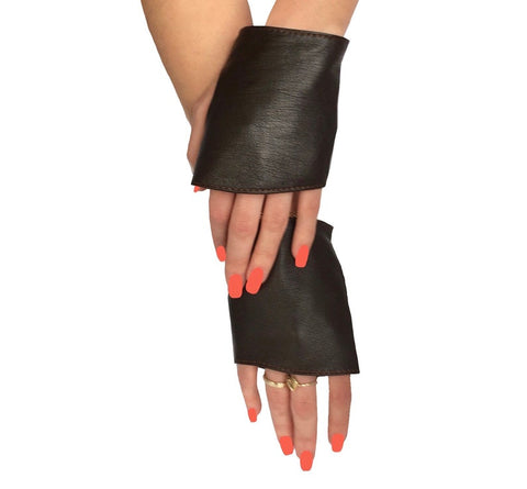 Mini Fingerless Leather Gloves with Soft Velvet Lining