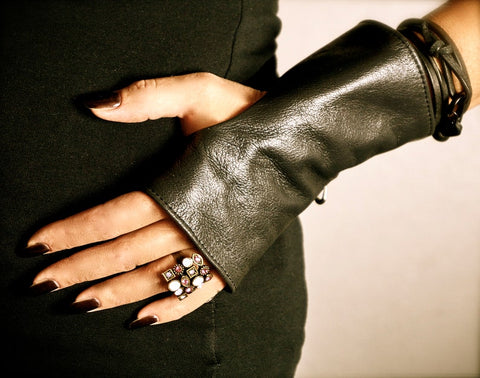 Fingerless Genuine Leather Gloves with Soft Velvet Lining