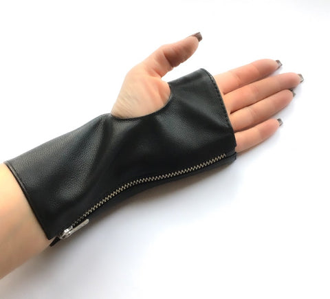 Fingerless Genuine Leather Gloves with Soft Velvet Lining