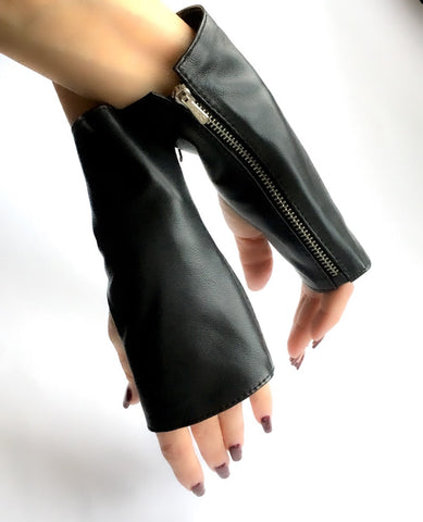 Fingerless Genuine Leather Gloves with Soft Velvet Lining
