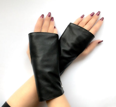 Fingerless Genuine Leather Gloves with Soft Velvet Lining