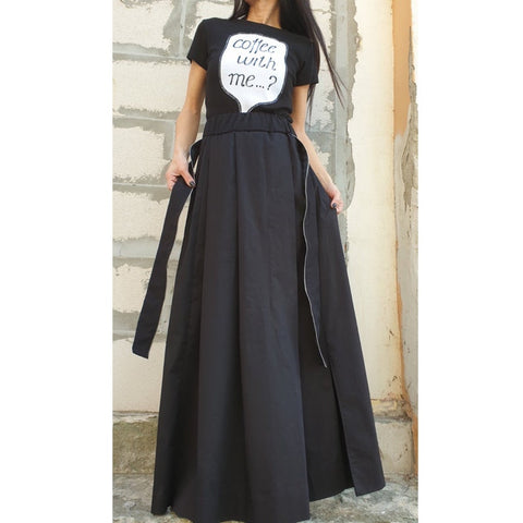 Long Flow Skirt with Pockets & Zipper – Soft Stretch Fabric, Wide Elastic Waist