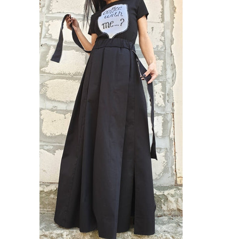 Long Flow Skirt with Pockets & Zipper – Soft Stretch Fabric, Wide Elastic Waist