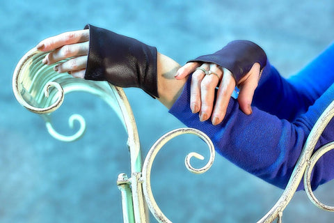 Mini Fingerless Leather Gloves with Soft Velvet Lining