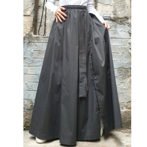 Long Flow Skirt with Pockets & Zipper – Soft Stretch Fabric, Wide Elastic Waist
