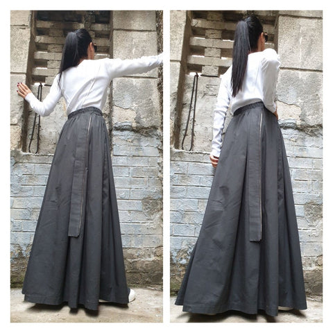 Long Flow Skirt with Pockets & Zipper – Soft Stretch Fabric, Wide Elastic Waist