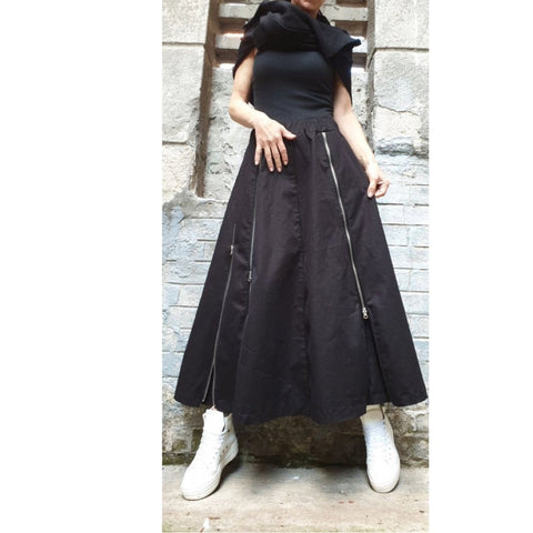 Gabardine Skirt with Metal Zipper & Wide Elastic Waist – Casual or Formal
