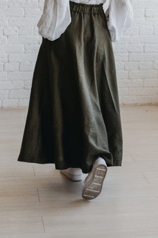 Long Cloche Skirt with Pockets – Soft Cotton-Linen Blend, Elegant & Comfortable
