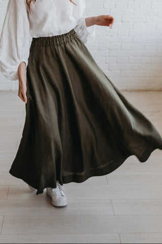 Long Cloche Skirt with Pockets – Soft Cotton-Linen Blend, Elegant & Comfortable