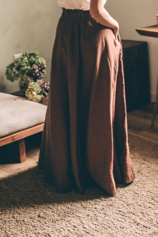 Long Cloche Skirt with Pockets – Soft Cotton-Linen Blend, Elegant & Comfortable