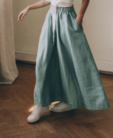 Long Cloche Skirt with Pockets – Soft Cotton-Linen Blend, Elegant & Comfortable
