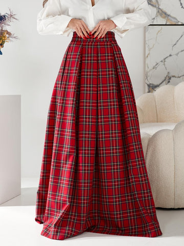 Red tartan long skirt Red plaid maxi skirt with pockets Red long skirt woman