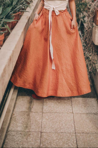 Long Cloche Skirt with Pockets – Soft Cotton-Linen Blend, Elegant & Comfortable