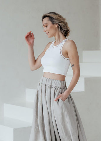 Long Cloche Skirt with Pockets – Soft Cotton-Linen Blend, Elegant & Comfortable