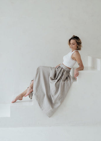 Long Cloche Skirt with Pockets – Soft Cotton-Linen Blend, Elegant & Comfortable