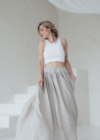Long Cloche Skirt with Pockets – Soft Cotton-Linen Blend, Elegant & Comfortable