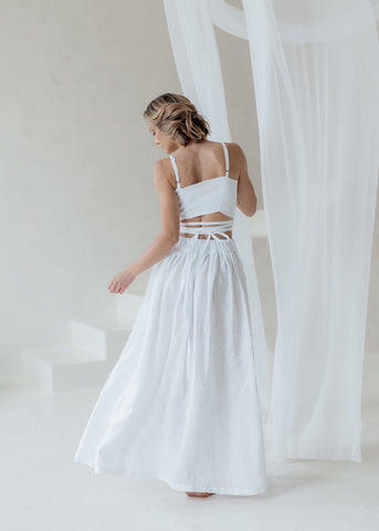 Long Cloche Skirt with Pockets – Soft Cotton-Linen Blend, Elegant & Comfortable