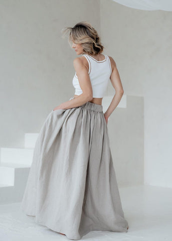 Long Cloche Skirt with Pockets – Soft Cotton-Linen Blend, Elegant & Comfortable
