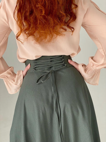 Rosaline Cotton Lycra Cloche Skirt with Side Slits & Adjustable Waist – Army, Black & Chocolate Brown