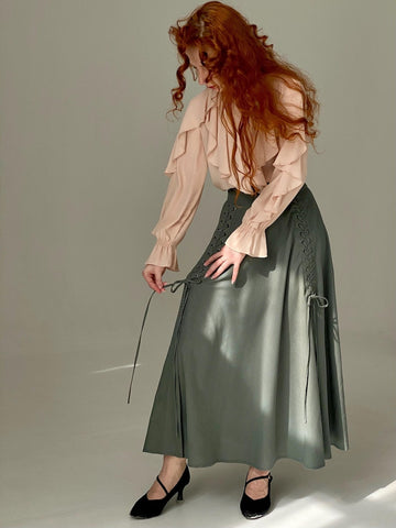 Rosaline Cotton Lycra Cloche Skirt with Side Slits & Adjustable Waist – Army, Black & Chocolate Brown