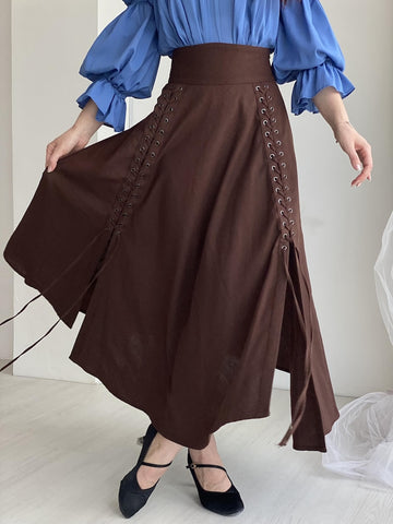 Rosaline Cotton Lycra Cloche Skirt with Side Slits & Adjustable Waist – Army, Black & Chocolate Brown