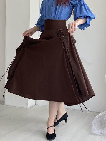 Rosaline Cotton Lycra Cloche Skirt with Side Slits & Adjustable Waist – Army, Black & Chocolate Brown