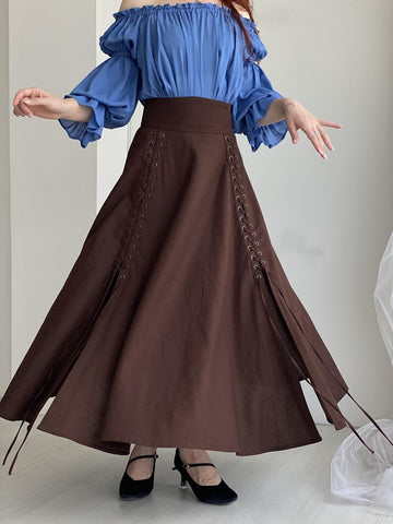 Rosaline Cotton Lycra Cloche Skirt with Side Slits & Adjustable Waist – Army, Black & Chocolate Brown