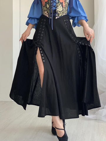 Rosaline Lycra Cloche Skirt with Side Slits & Adjustable Waist – Army, Black & Chocolate Brown