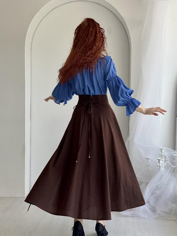 Rosaline Cotton Lycra Cloche Skirt with Side Slits & Adjustable Waist – Army, Black & Chocolate Brown