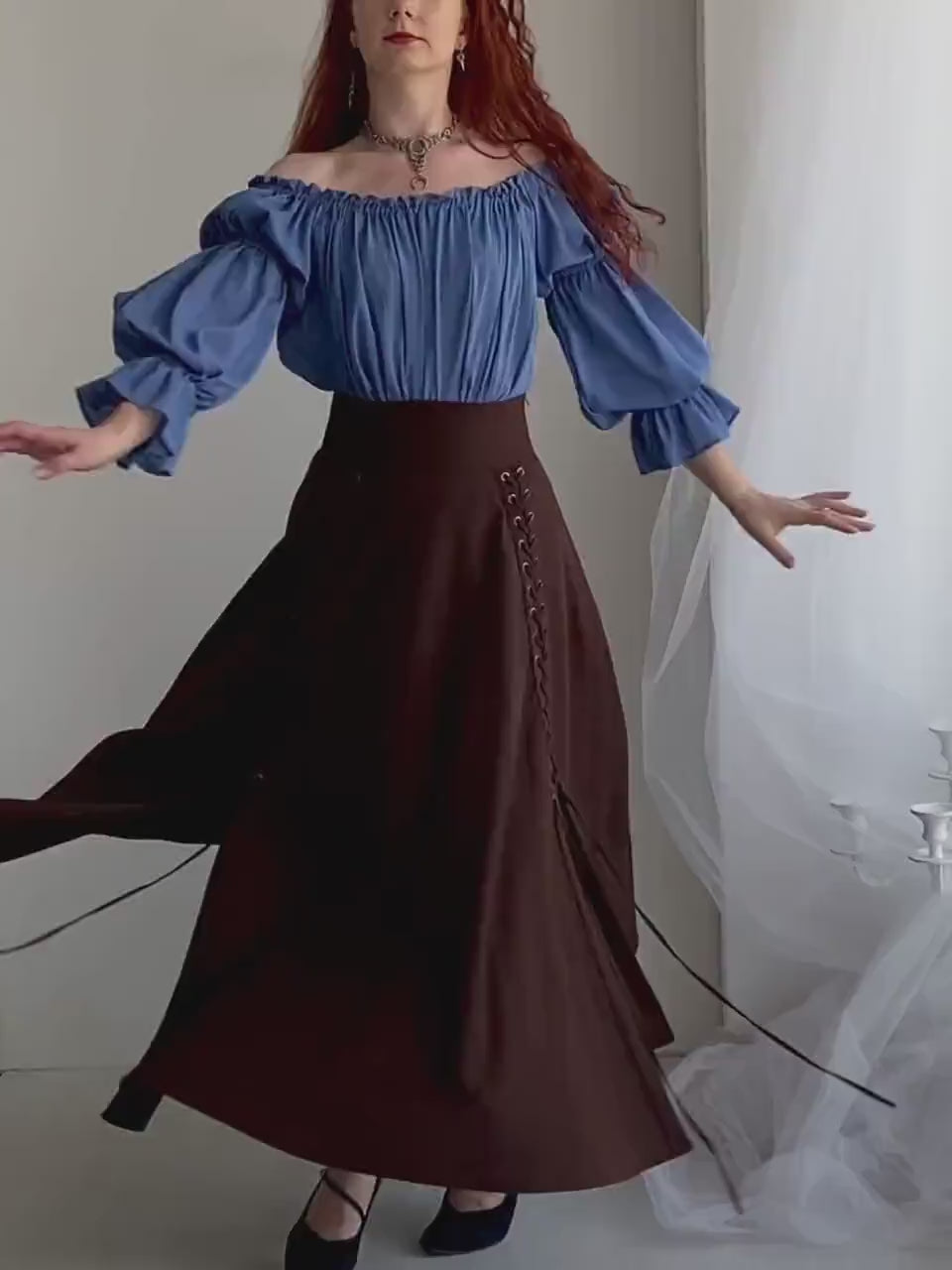 Rosaline Cotton Lycra Cloche Skirt with Side Slits & Adjustable Waist – Army, Black & Chocolate Brown