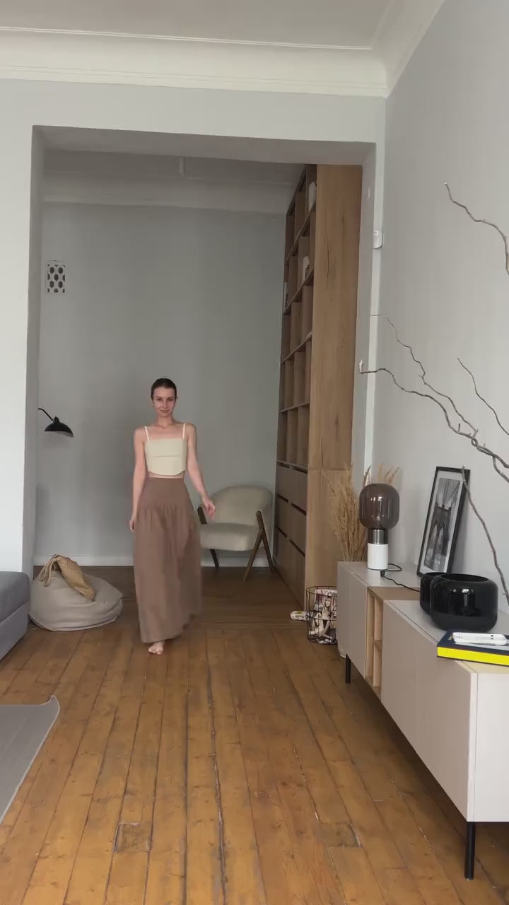 Dark Beige (Tahini) Wide-Waist Cloche Skirt with Zipper – All Sizes