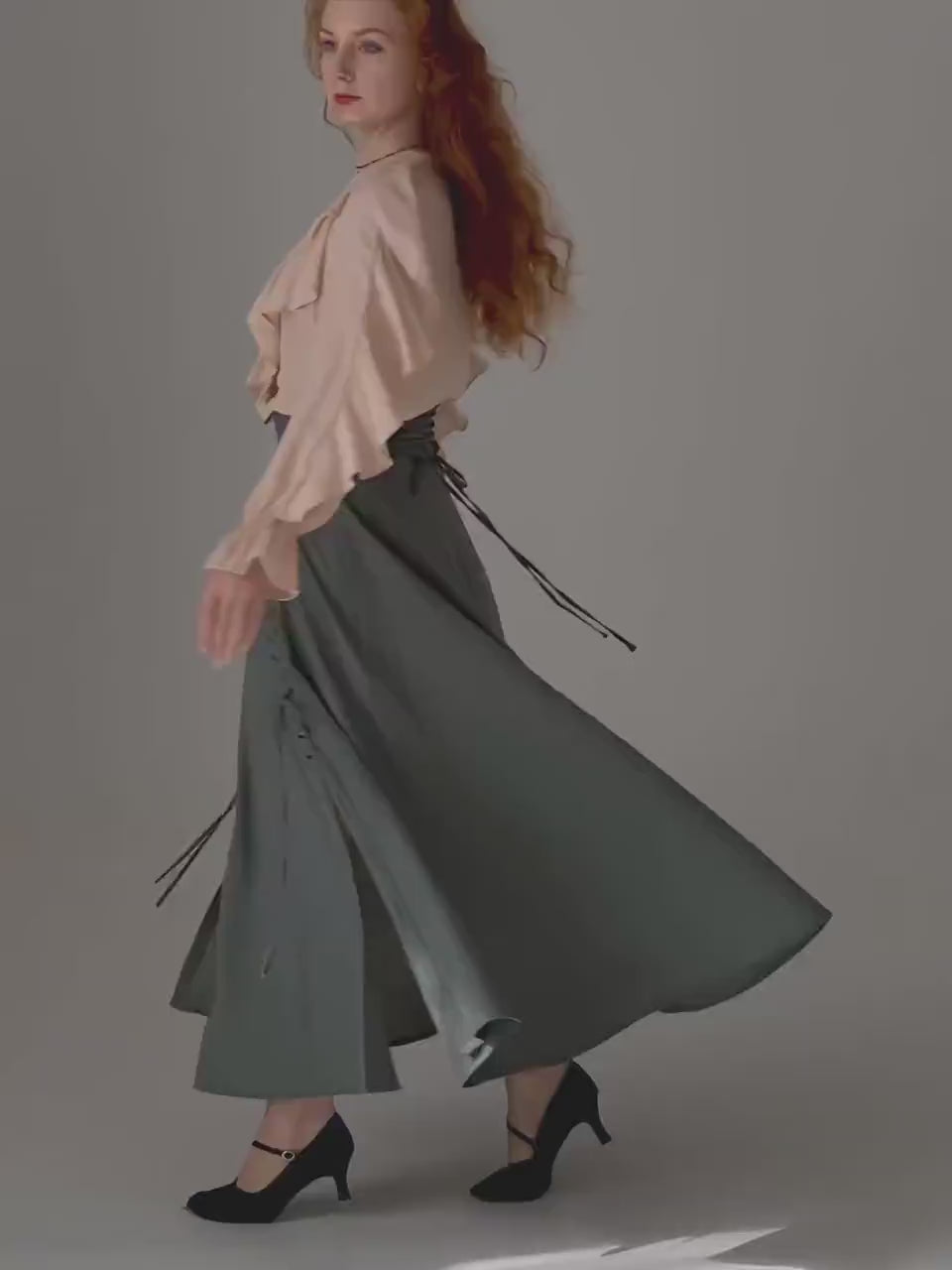 Rosaline Cotton Lycra Cloche Skirt with Side Slits & Adjustable Waist – Army, Black & Chocolate Brown